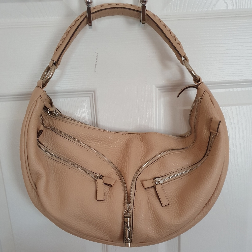 Versace Vintage Beige calfskin grained leather shoulder bag